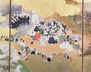 “巴库夫”政府下的城市生活场景，来自能剧，土佐学校，1800年，日本人的表演， 作者 未知未知